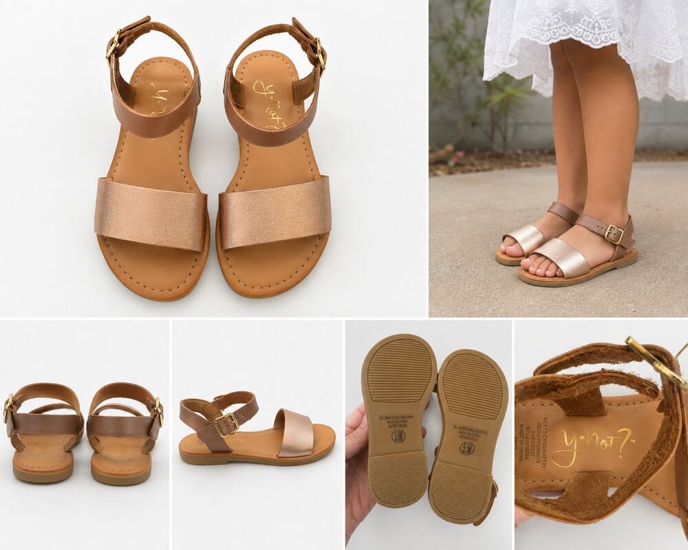 Girls' Y-Not? Rose Gold & Tan Ankle Strap Sandals – Size 5.5 Youth